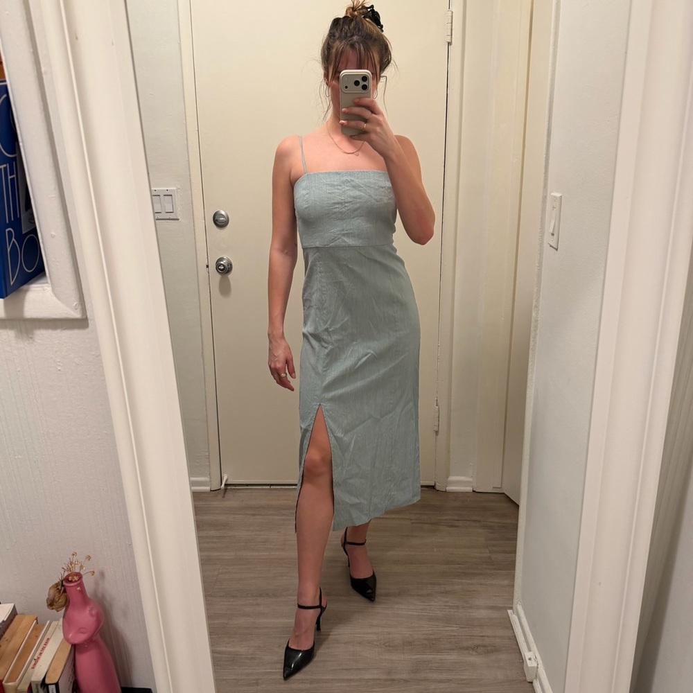Theory Light Blue Midi Dress with Spaghetti Straps